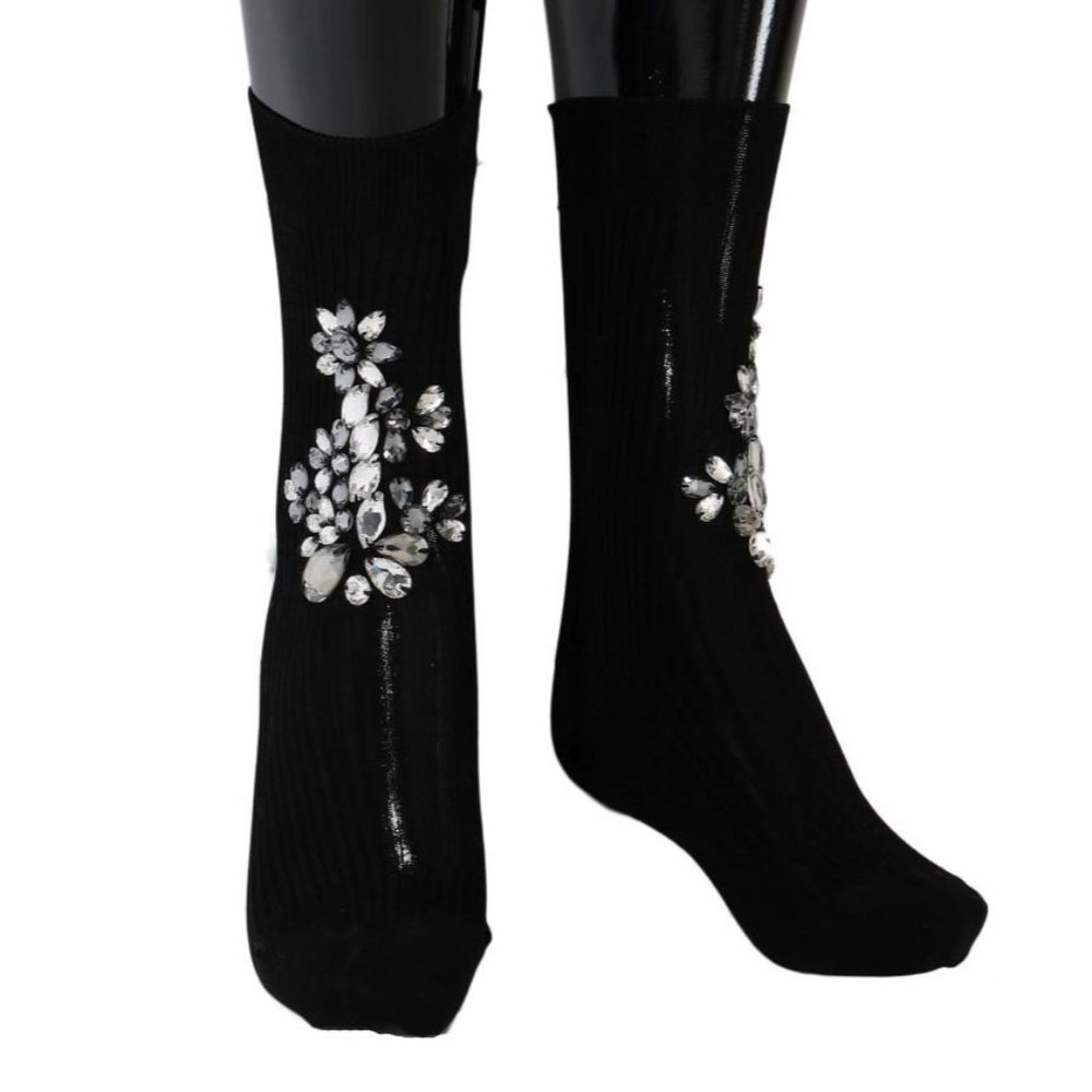 Dolce & Gabbana Black Knitted Floral Socks
